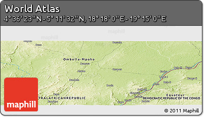 Physical Panoramic Map of the Area around 4° 53' 57" N, 18° 46' 29" E