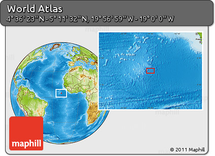 Physical Location Map of the Area around 4° 53' 57" N, 19° 28' 30" W