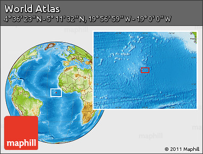 Physical Location Map of the Area around 4° 53' 57" N, 19° 28' 30" W