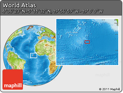 Physical Location Map of the Area around 4° 53' 57" N, 19° 28' 30" W