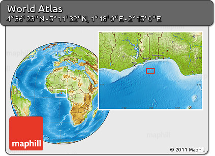 Physical Location Map of the Area around 4° 53' 57" N, 1° 46' 29" E