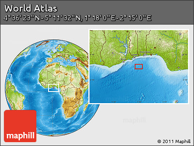 Physical Location Map of the Area around 4° 53' 57" N, 1° 46' 29" E