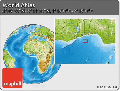 Physical Location Map of the Area around 4° 53' 57" N, 1° 46' 29" E