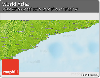 Physical 3D Map of the Area around 4°&nbsp;53'&nbsp;57"&nbsp;N,&nbsp;1°&nbsp;37'&nbsp;30"&nbsp;W