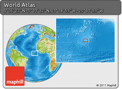 Physical Location Map of the Area around 4° 53' 57" N, 21° 10' 29" W
