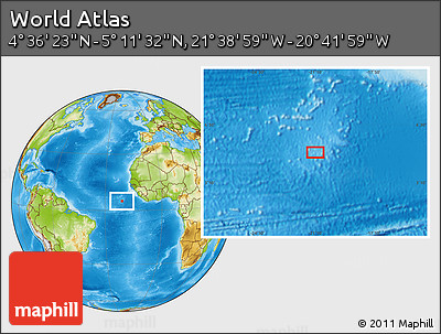 Physical Location Map of the Area around 4° 53' 57" N, 21° 10' 29" W