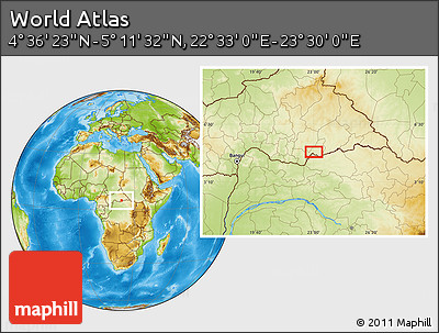 Physical Location Map of the Area around 4° 53' 57" N, 23° 1' 29" E