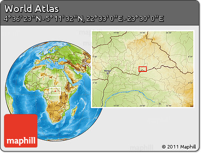 Physical Location Map of the Area around 4° 53' 57" N, 23° 1' 29" E