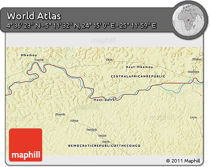 Physical 3D Map of the Area around 4° 53' 57" N, 24° 43' 30" E