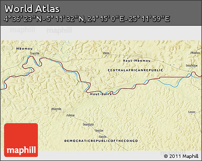Physical 3D Map of the Area around 4° 53' 57" N, 24° 43' 30" E