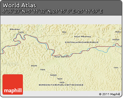 Physical 3D Map of the Area around 4° 53' 57" N, 24° 43' 30" E