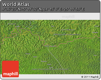 Satellite 3D Map of the Area around 4° 53' 57" N, 24° 43' 30" E