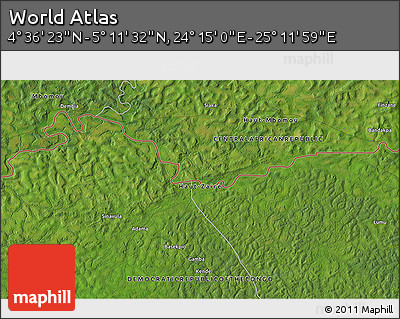 Satellite 3D Map of the Area around 4° 53' 57" N, 24° 43' 30" E
