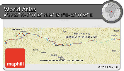 Physical Panoramic Map of the Area around 4° 53' 57" N, 24° 43' 30" E