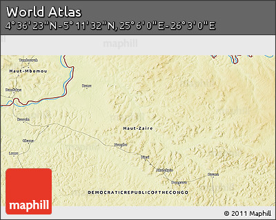 Physical 3D Map of the Area around 4° 53' 57" N, 25° 34' 30" E