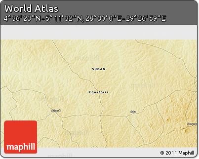 Physical 3D Map of the Area around 4° 53' 57" N, 28° 58' 30" E