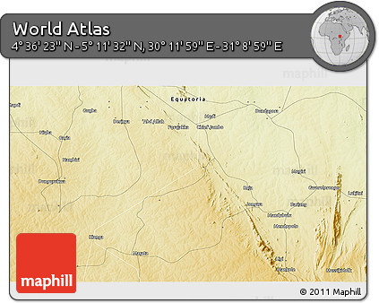 Physical 3D Map of the Area around 4° 53' 57" N, 30° 40' 29" E