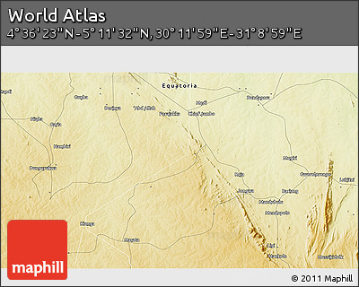 Physical 3D Map of the Area around 4° 53' 57" N, 30° 40' 29" E