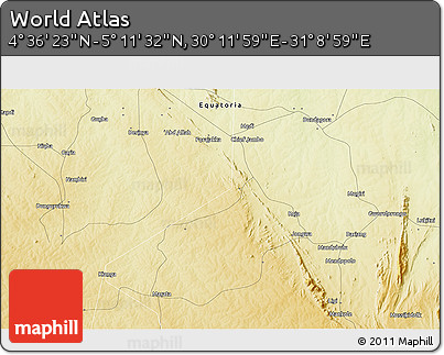 Physical 3D Map of the Area around 4° 53' 57" N, 30° 40' 29" E