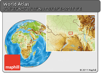Physical Location Map of the Area around 4° 53' 57" N, 32° 22' 30" E
