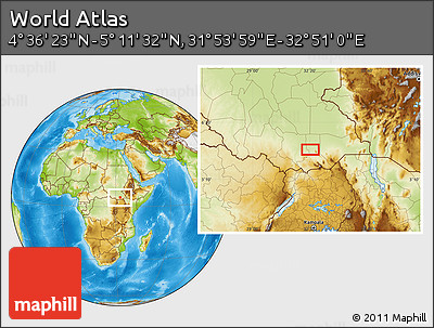 Physical Location Map of the Area around 4° 53' 57" N, 32° 22' 30" E