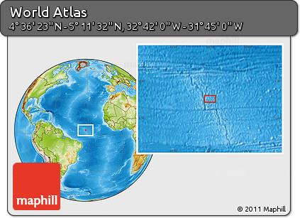 Physical Location Map of the Area around 4° 53' 57" N, 32° 13' 30" W