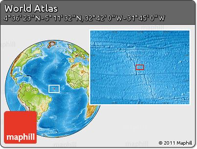 Physical Location Map of the Area around 4° 53' 57" N, 32° 13' 30" W