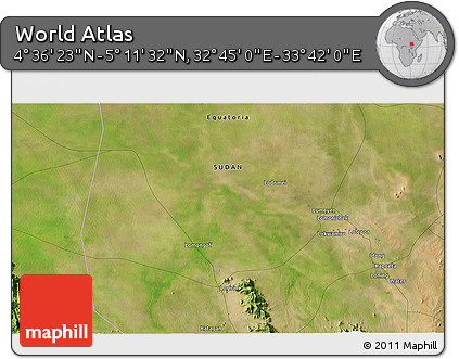 Satellite 3D Map of the Area around 4° 53' 57" N, 33° 13' 30" E