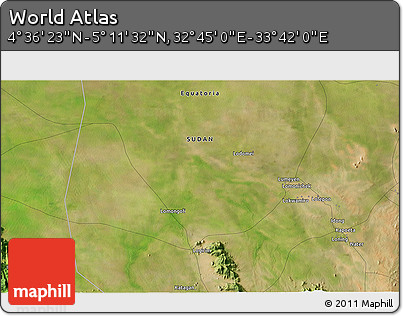Satellite 3D Map of the Area around 4° 53' 57" N, 33° 13' 30" E