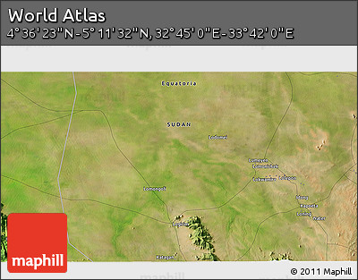 Satellite 3D Map of the Area around 4° 53' 57" N, 33° 13' 30" E