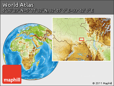 Physical Location Map of the Area around 4° 53' 57" N, 33° 13' 30" E