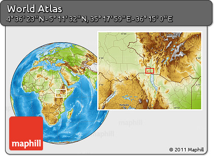 Physical Location Map of the Area around 4° 53' 57" N, 35° 46' 29" E