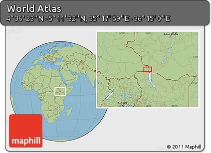 Savanna Style Location Map of the Area around 4° 53' 57" N, 35° 46' 29" E