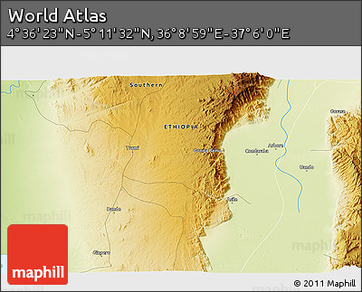 Physical 3D Map of the Area around 4° 53' 57" N, 36° 37' 30" E