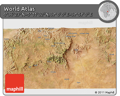 Satellite 3D Map of the Area around 4° 53' 57" N, 37° 28' 30" E