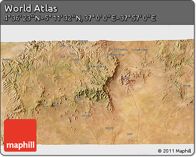Satellite 3D Map of the Area around 4° 53' 57" N, 37° 28' 30" E