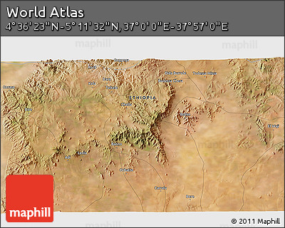 Satellite 3D Map of the Area around 4° 53' 57" N, 37° 28' 30" E