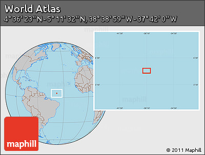 Gray Location Map of the Area around 4° 53' 57" N, 38° 10' 29" W