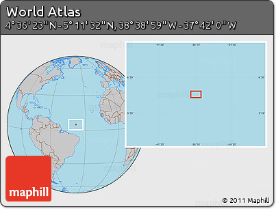 Gray Location Map of the Area around 4° 53' 57" N, 38° 10' 29" W