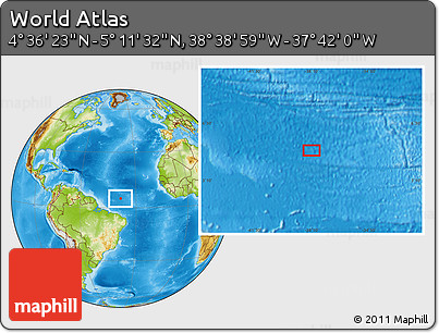 Physical Location Map of the Area around 4° 53' 57" N, 38° 10' 29" W