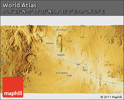 Physical 3D Map of the Area around 4° 53' 57" N, 39° 10' 29" E