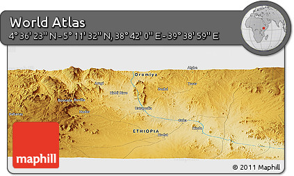 Physical Panoramic Map of the Area around 4° 53' 57" N, 39° 10' 29" E
