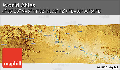 Physical Panoramic Map of the Area around 4° 53' 57" N, 39° 10' 29" E