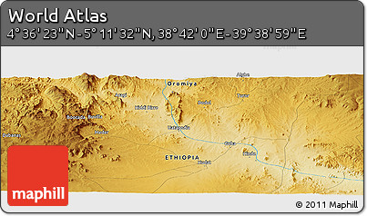 Physical Panoramic Map of the Area around 4° 53' 57" N, 39° 10' 29" E