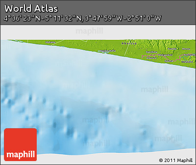 Physical 3D Map of the Area around 4° 53' 57" N, 3° 19' 30" W