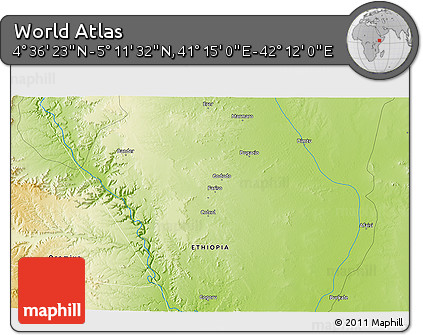 Physical 3D Map of the Area around 4° 53' 57" N, 41° 43' 30" E