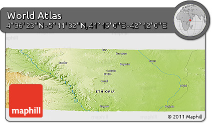 Physical Panoramic Map of the Area around 4° 53' 57" N, 41° 43' 30" E