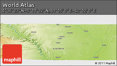 Physical Panoramic Map of the Area around 4° 53' 57" N, 41° 43' 30" E
