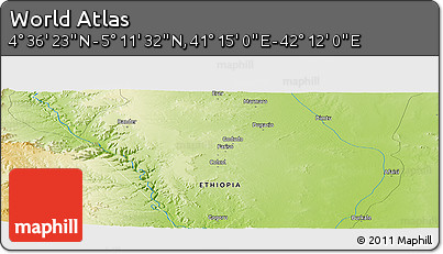 Physical Panoramic Map of the Area around 4° 53' 57" N, 41° 43' 30" E