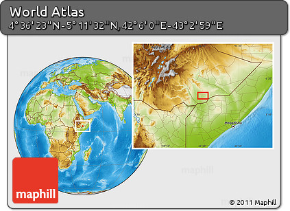 Physical Location Map of the Area around 4° 53' 57" N, 42° 34' 30" E